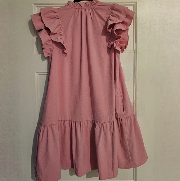 New Entro Pink Ruffled Midi Dress with Pockets sz medium - Picture 4 of 4